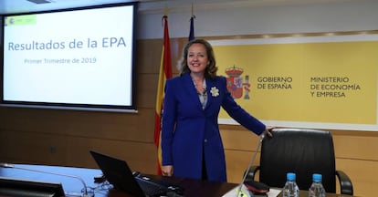 La ministra de Economía, Nadia Calviño, este jueves en Madrid.