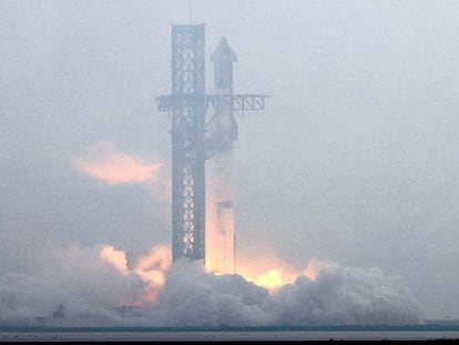 SpaceX's next-generation Starship spacecraft, atop its powerful Super Heavy rocket, begins its lift off on its third launch from the company's Boca Chica launchpad on an uncrewed test flight, near Brownsville, Texas, March 14, 2024.