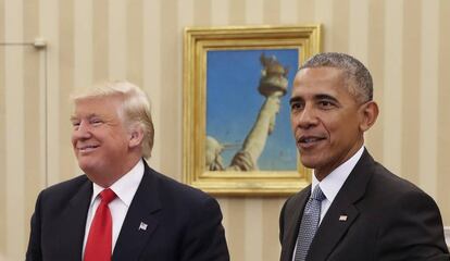 Barack Obama y Donald Trump, ayer en el Despacho Oval. 