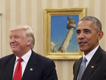Barack Obama y Donald Trump, ayer en el Despacho Oval. 