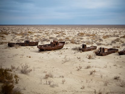 Barcos oxidados Moynaq (Uzbekistán) desierto Aral