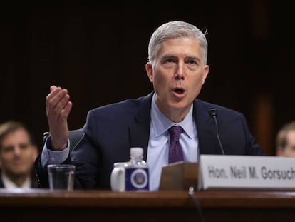 El juez Neil Gorsuch, en un instante de la audiencia. 