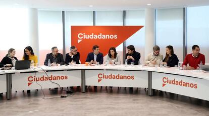 El Comité Ejecutivo Nacional de Ciudadanos, reunido este lunes en Madrid.