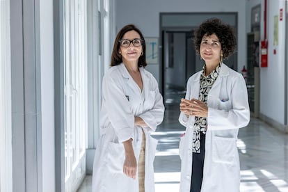 A la izquierda, Almudena Mateu, jefa de servicio de Dermatología del hospital Doctor Peset (Valencia) y Àngels Martínez-Ferrer, reumatóloga del mismo hospital el martes pasado.