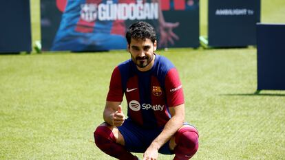 Ilkay Gündogan en su presentación con el FC Barcelona.