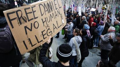 Protests in front of a federal court in Seattle on Friday.