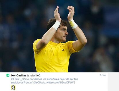 Iker Casillas se ha sentido identificado y ha retuiteado nuestra historia.