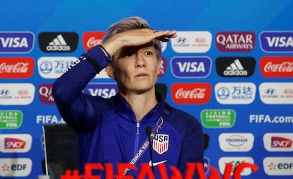 Megan Rapinoe en una rueda de prensa durante el Mundial femenino de 2019.