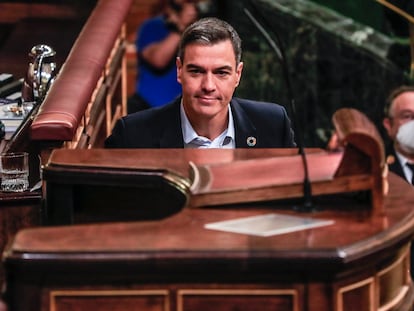 Pedro Sánchez, esta mañana en el Congreso.