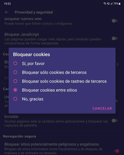 Firefox Focus y su bloqueo de cookies cruzadas.