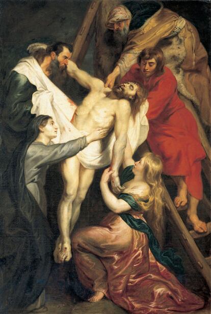 El Museo Hermitage de Ámsterdam exhibe grandes obras de los maestros de pintura de la escuela flamenca. Entre los artistas destacan en la muestra Peter Paul Rubens (1577-1640). Este <i>Descendimiento de la cruz</i> es obra suya y de sus ayudantes en el taller.