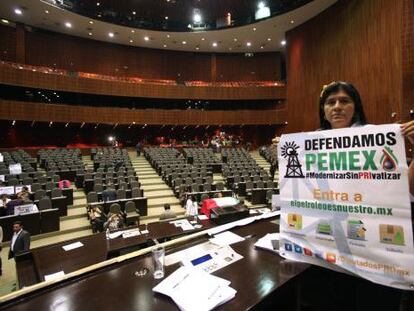 A leftist legislator as members shut down the Chamber of Deputies.