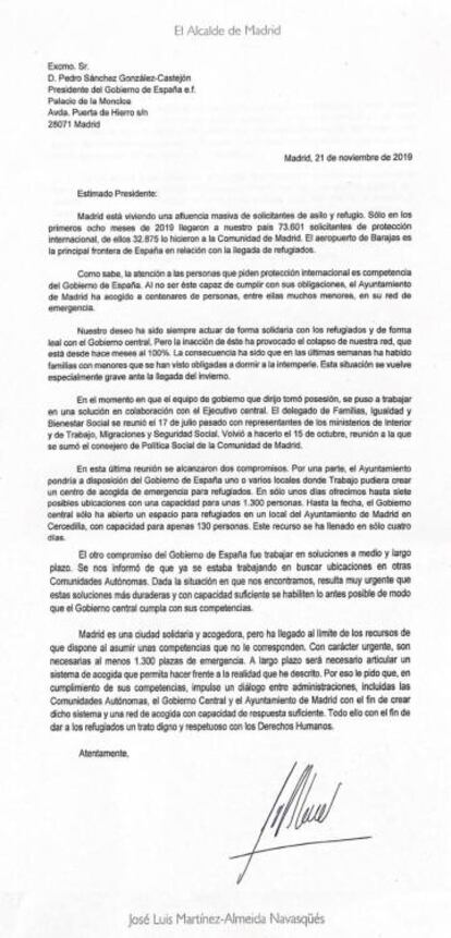 Carta de Almeida a Sánchez.