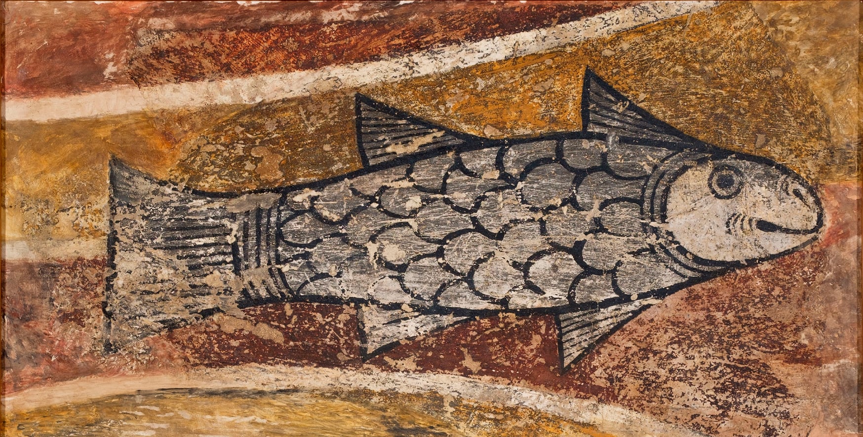 Pez, fragmento de las pinturas de San Lorenzo de Isabarre, fotografiado en diciembre de 2022 en una colección particular suiza.