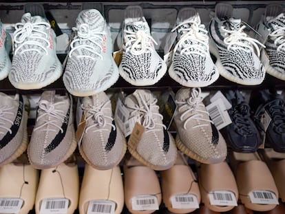 Yeezy shoes made by Adidas are displayed at Laced Up, a sneaker resale store, in Paramus, N.J., Tuesday, Oct. 25, 2022.