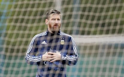Messi, en un entrenamiento con Argentina.