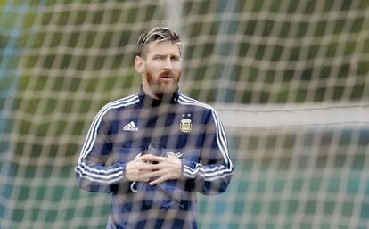 Messi, en un entrenamiento con Argentina. 