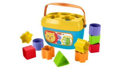 Ten Fisher Price blocks of various colors. COURTESY OF AMAZON.