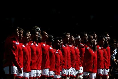 Los jugadores de Canadá antes del partido contra Italia.