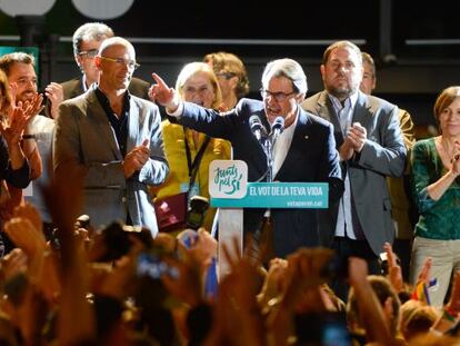 Catalan premier Artur Mas celebrating the election results on Sunday night.