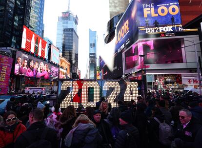 Uno de los carteles que iluminarán la Nochevieja en Times Square, en Nueva York, el 20 diciembre.