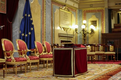 Escenario en el Congreso donde se desarrollará el acto de juramento de la Constitución por parte de la princesa de Asturias, Leonor de Borbón. 