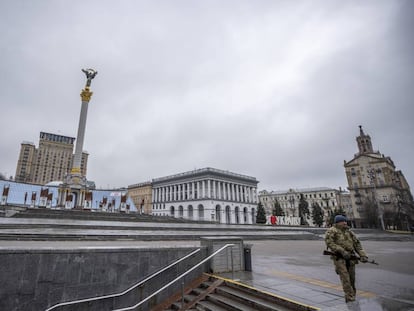 Monumento a la Independencia el pasado día 3 de marzo, en Kiev. 