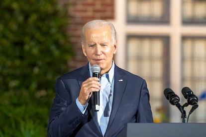 El presidente estadounidense, Joe Biden, durante un mitin de campaña en el Estado de Nueva York, el 6 de noviembre. 