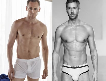 Tom Hiddleston y, a la derecha, Calvin Harris.