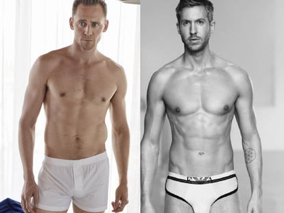 Tom Hiddleston y, a la derecha, Calvin Harris.