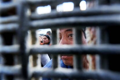 Un ciudadano mexicano mira a través de la valla fronteriza a lo largo de la frontera entre Estados Unidos y México durante la apertura de la puerta de la esperanza en el Parque de la Amistad en San Ysidro, California, el 19 de noviembre.