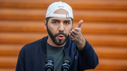 Nayib Bukele, presidente de El Salvador, durante una comparecencia el pasado febrero.