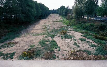 Río Limia seco a su paso por la capital comarcal, Xinzo de Limia.