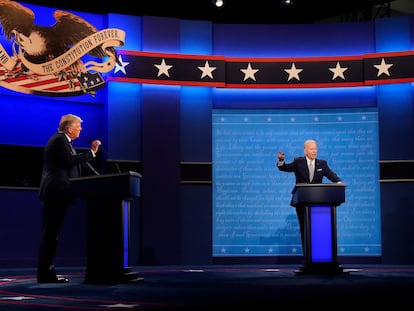 Un momento del debate presidencial entre Donald Trump y Joe Biden.