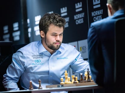 Magnus Carlsen, durante su partida de hoy contra Kariakin