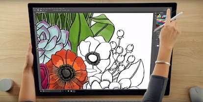 <p>Con un diseño similar al del iMac, el <a href="https://www.microsoft.com/en-us/surface/devices/surface-studio/overview">Surface Studio</a> (entre 3.000 y 4.000 euros) pretende cautivar a los amantes del diseño y el arte. Incorpora una pantalla táctil y una bisagra para que se incline y se convierta en un lienzo con 4.500 x 3.000 píxeles. Para dibujar en esta delgada pantalla se puede utilizar el dedo o el Surface Pen, que se adhiere a un lado de la misma mediante un imán.</p>