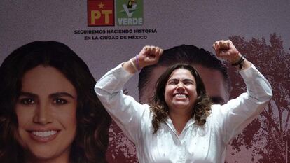 Caty Monreal candidata por Morena a la alcaldía Cuauhtémoc durante un acto de campaña el 3 de abril del 2024.