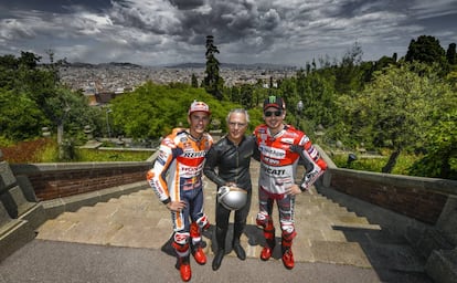 Márquez, Cañellas y Lorenzo, en los alrededores de Montjuic.