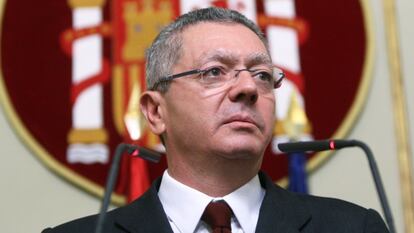 Alberto Ruiz-Gallardón, el martes durante su dimisión como ministro de Justicia.