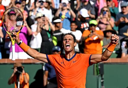 Nadal celebra la victoria frente a Korda, este sábado en Indian Wells.