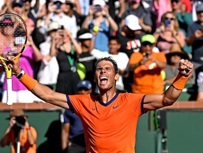 Nadal celebra la victoria frente a Korda, este sábado en Indian Wells.