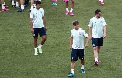 Llorente, en el entrenamiento de este domingo en el Estadio de La cartuja de Sevilla.