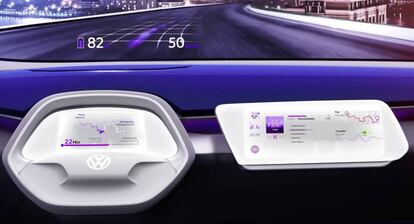 Salpicadero del Volkswagen ID Crozz Concept con realidad aumentada en el cristal frontal.