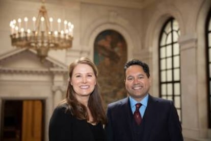 David E. Goel y su esposa Stacey L. Goel, mecenas de la Universidad de Harvard.