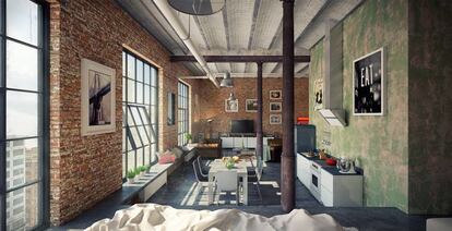 Cocina abierta al salón en una reforma realizada por Arquitectos Madrid 2.0.