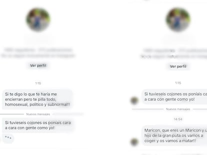 Pantallazos de amenazas por mensaje directo de Instagram al diputado del PSOE, Santiago Rivero.