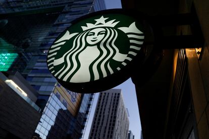 A Starbucks sign is show on one of the companies stores in Los Angeles, California, on October 19, 2018.