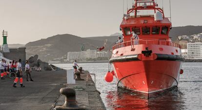 Embarcación de Salvamento Marítimo atracada en el muelle de Arguineguín el día 10.