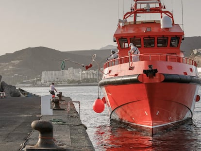 Embarcación de Salvamento Marítimo atracada en el muelle de Arguineguín el día 10.