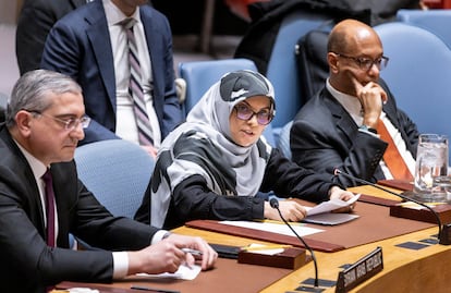 La embajadora de Irán en la ONU, Zahra Ershadi, interviene este martes en la reunión del Consejo de Seguridad.